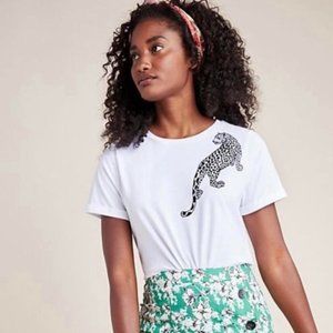 Anthropologie Leopard Print Velvet Embellishment Shirt